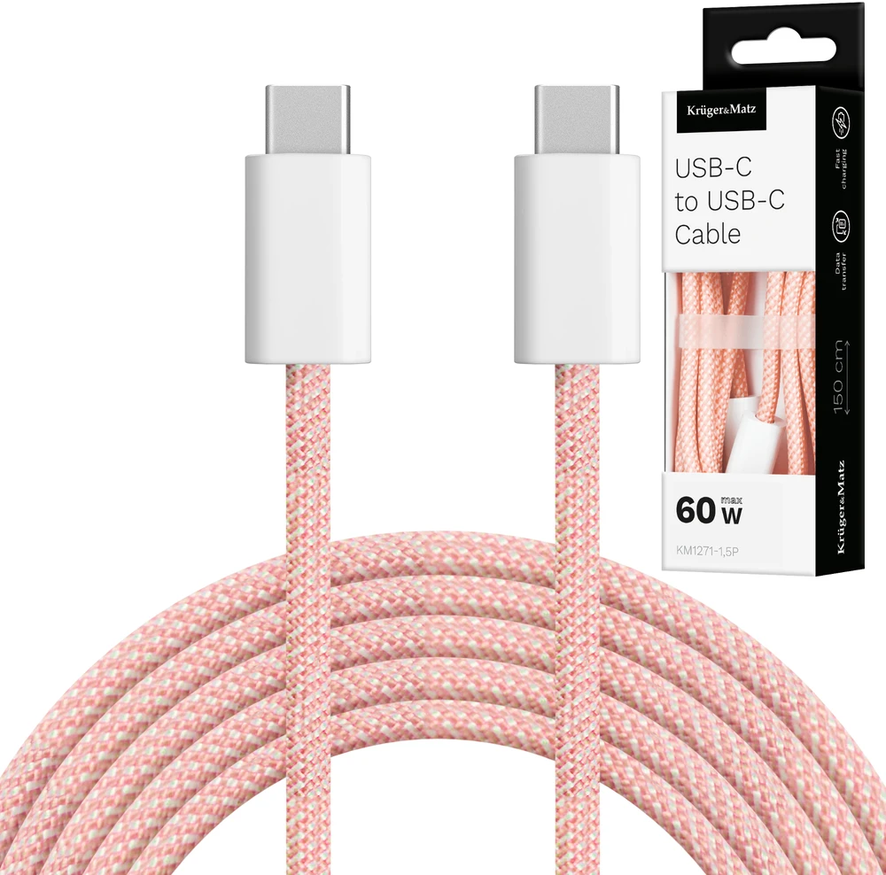 USB Type C – USB Type C laidas 60 W 1.5 m rožinis Kruger & Matz Basic