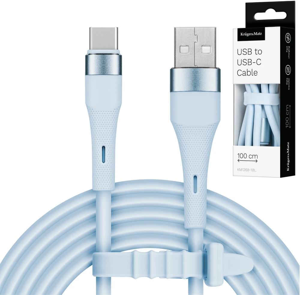 USB – C tipo USB kabelis 1 m silikoninis mėlynas Kruger & Matz Basic