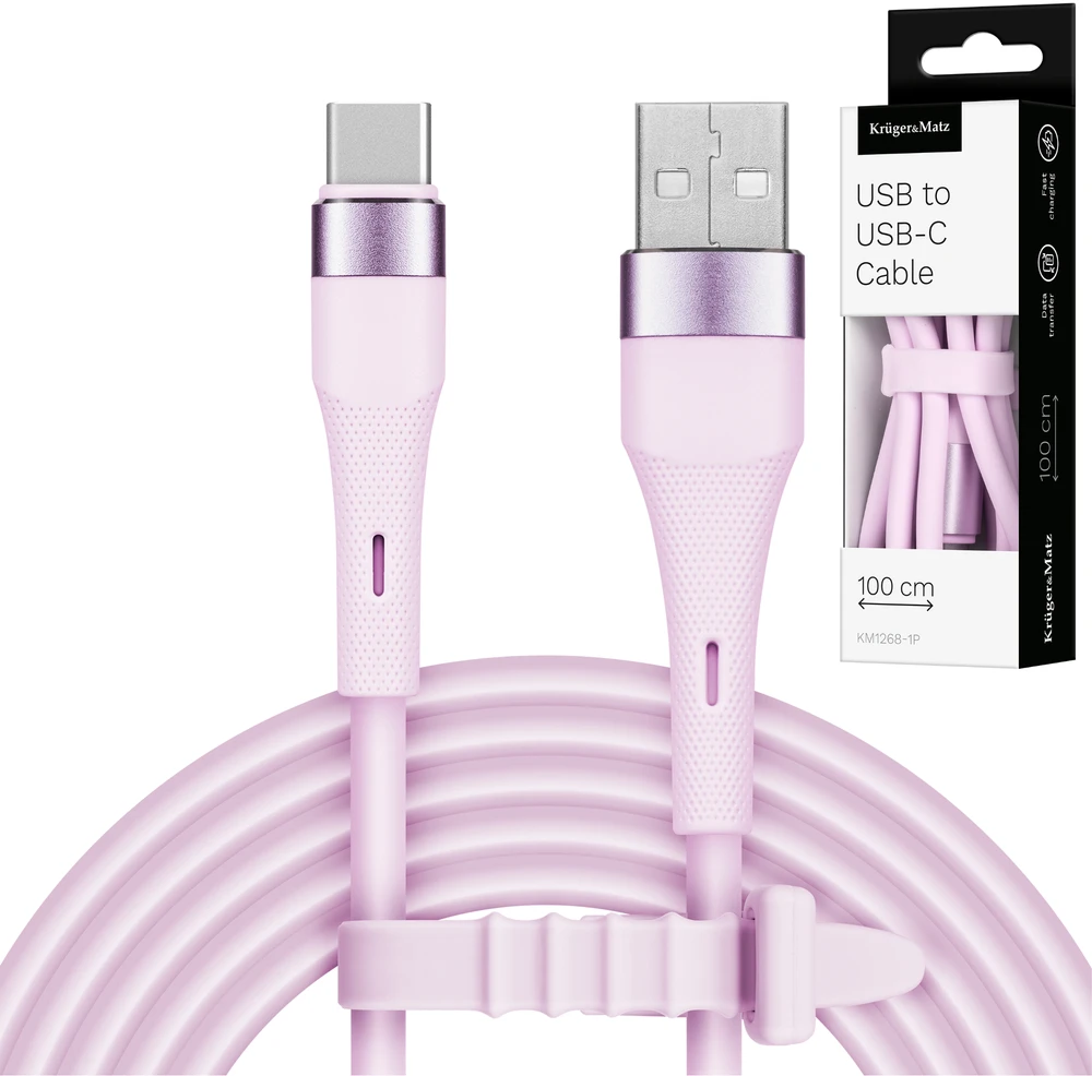 USB – C tipo USB kabelis 1 m silikoninis rožinis Kruger & Matz Basic