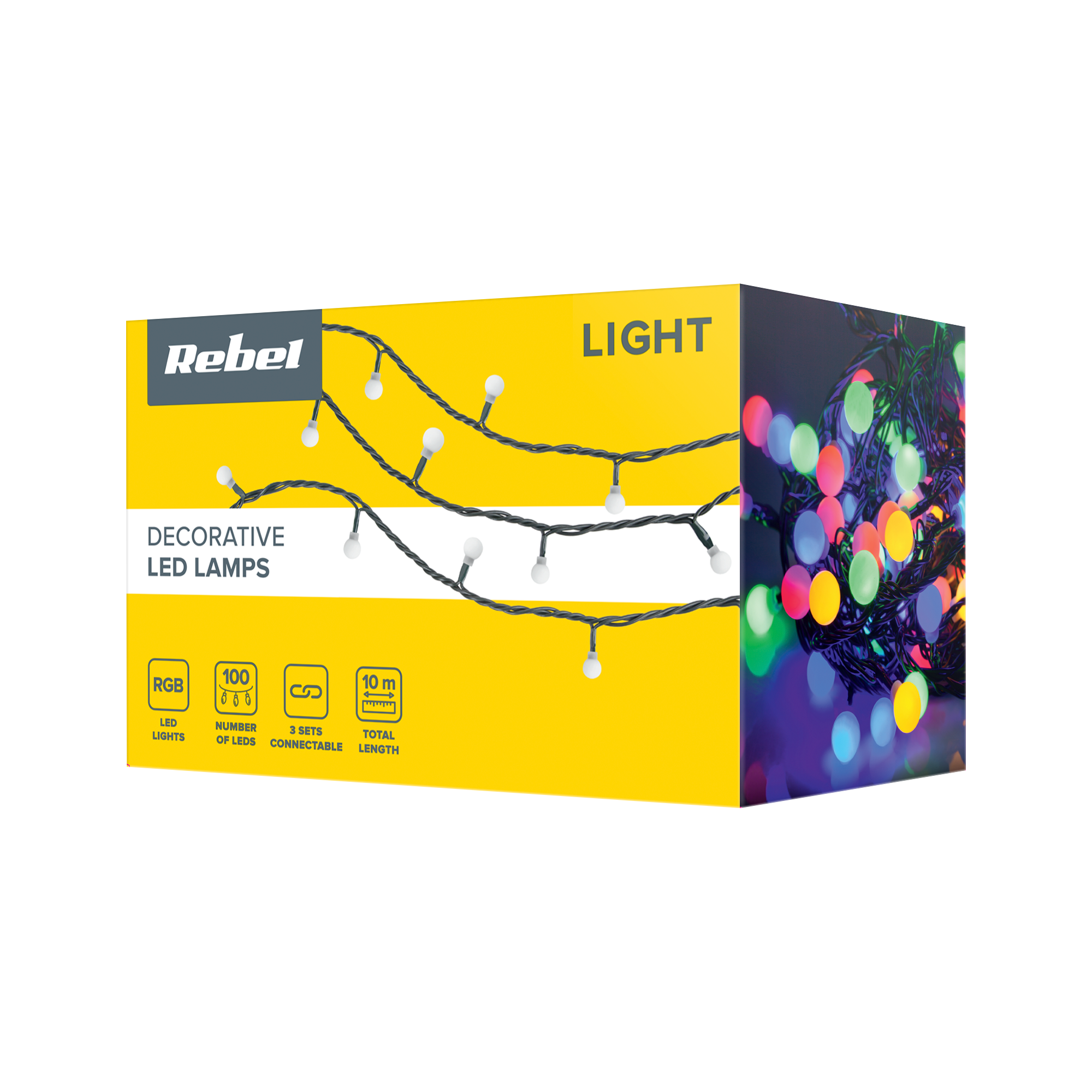 Lampki „Rebel“ LED lauko kalėdinės eglutės lemputės, 10 m, RGB su keičiamu apšvietimo režimu