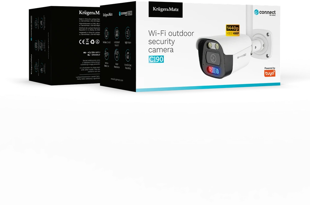 Kruger & Matz Connect C190 lauko WiFi kamera, 2K, Tuya, išmanusis gyvenimas, sekimas, ONVIF