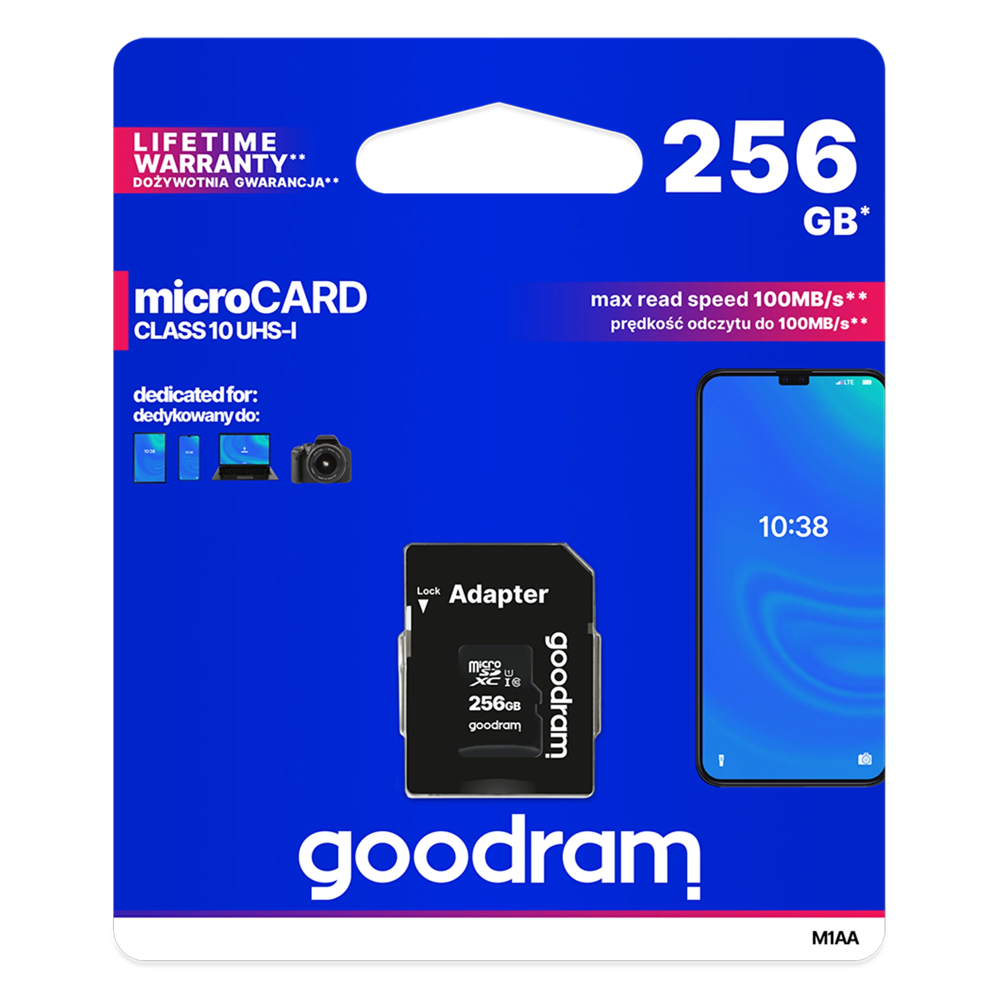GOODRAM M1AA-2560R12 GOODRAM atminties kortelė Micro SDXC 256GB Class 10 UHS-I + Adapteriai
