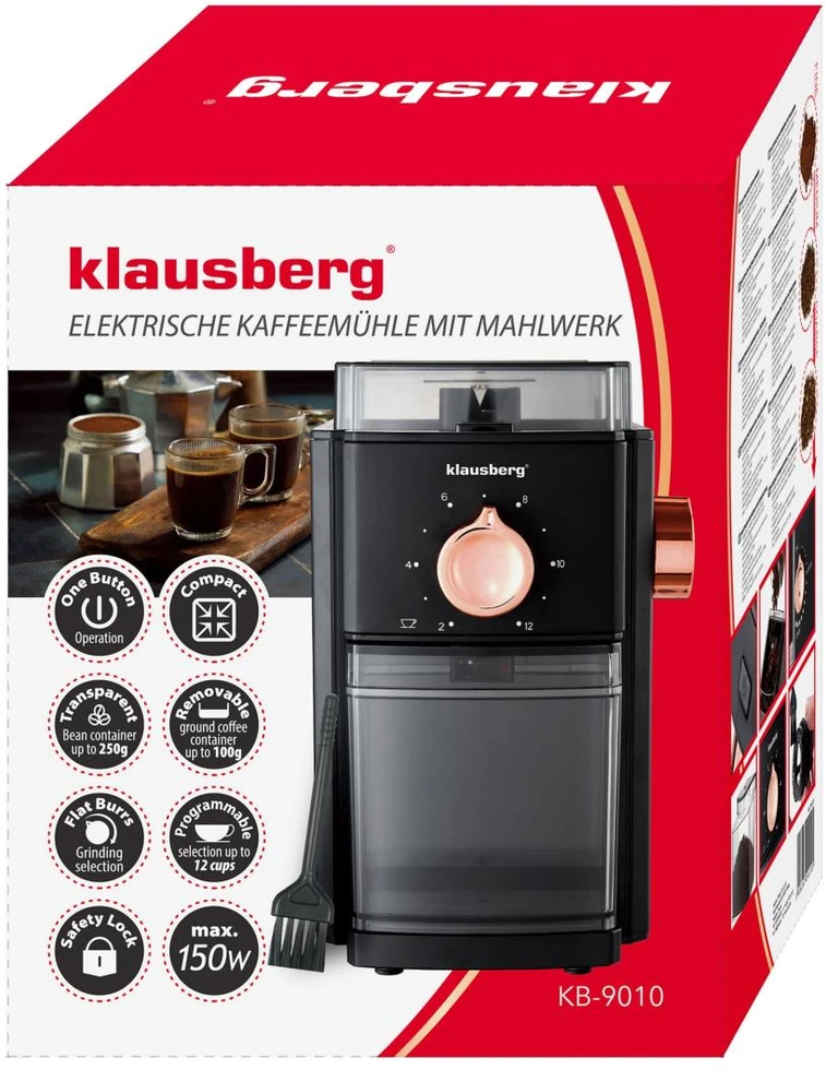 Kavamalė Elektrinė młynek żarnowy do kawy, su regulacją mielenia, klausberg kb-9010