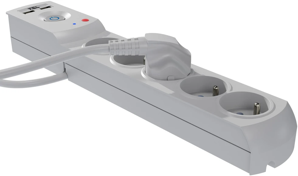 KEL Listwa zasilająca su bezpiecznikiem i układem przeciwprzepięciowym professional, 5 gniazd, 2 porty usb, ilgis 1,5m, 10a, 230v, 2300w, pilka