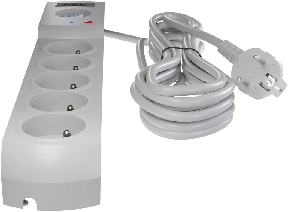 KEL Listwa zasilająca su bezpiecznikiem i układem przeciwprzepięciowym professional, 5 gniazd, ilgis 1,5m, 10a, 230v, 2300w, pilka