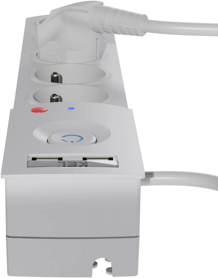 KEL Listwa zasilająca su bezpiecznikiem i układem przeciwprzepięciowym professional, 5 gniazd, 2 porty usb, ilgis 1,5m, 10a, 230v, 2300w, pilka