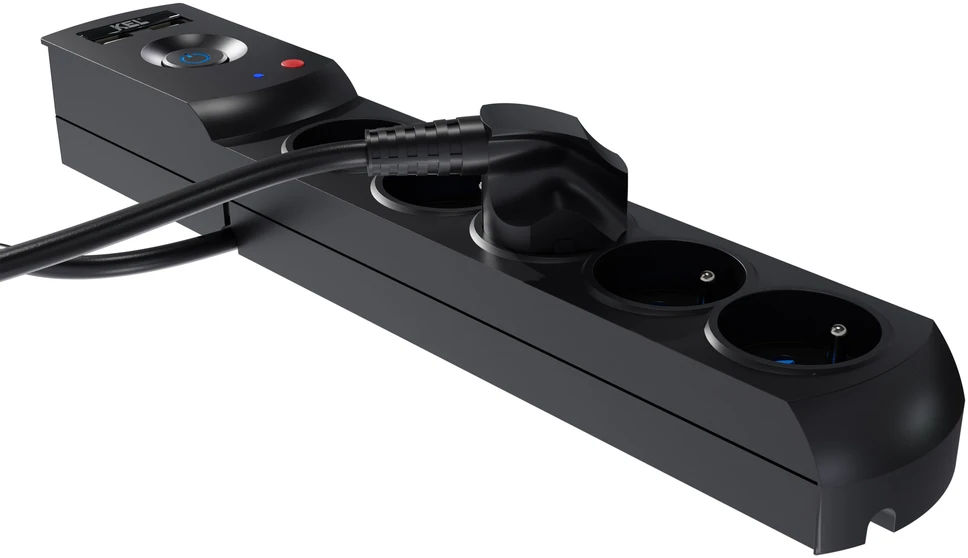 KEL Plastrol Przedłużacz surge protector professional 5 gniazd 2xUSB 3m 10A 230V 2300W juoda W-100044