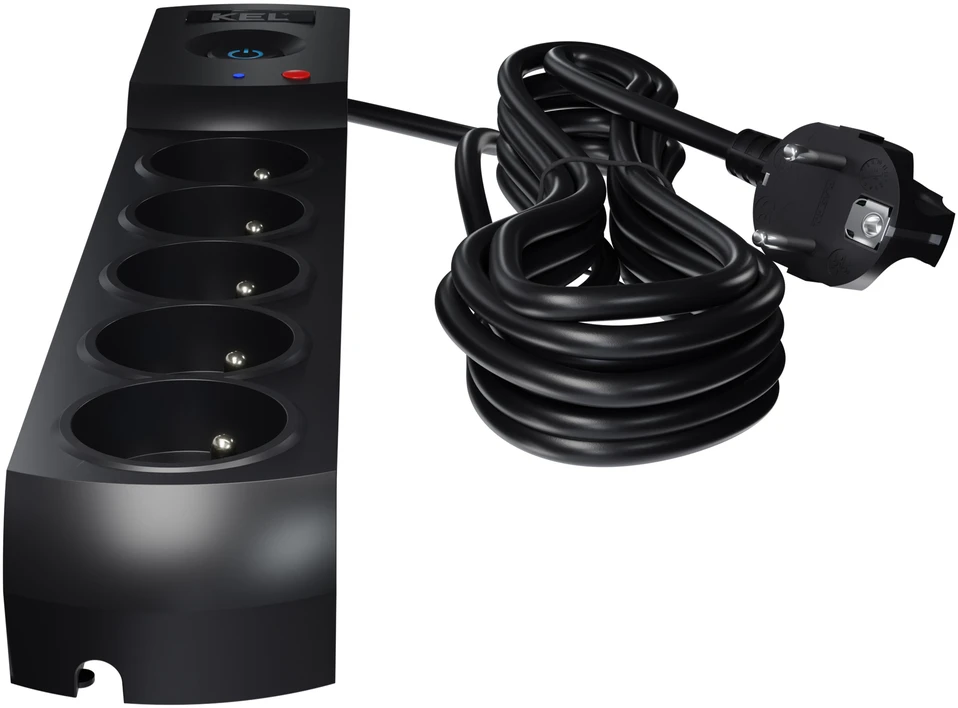 KEL Listwa zasilająca su bezpiecznikiem i układem przeciwprzepięciowym professional, 5 gniazd, ilgis 1,5m, 10a, 230v, 2300w, juoda