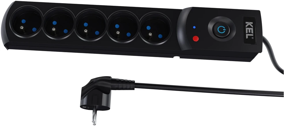 KEL Plastrol Listwa zasilająca przeciwprzepięciowa 5-gniazd 3M juoda 10A 2300W W-100038
