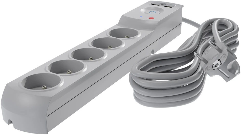 KEL Listwa zasilająca su bezpiecznikiem i układem przeciwprzepięciowym professional, 5 gniazd, 2 porty usb, ilgis 1,5m, 10a, 230v, 2300w, pilka