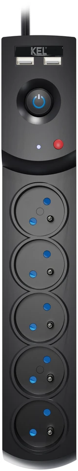 KEL Plastrol Przedłużacz surge protector professional 5 gniazd 2xUSB 3m 10A 230V 2300W juoda W-100044