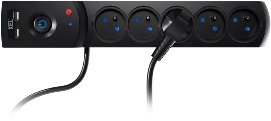 KEL Plastrol Przedłużacz surge protector professional 5 gniazd 2xUSB 3m 10A 230V 2300W juoda W-100044