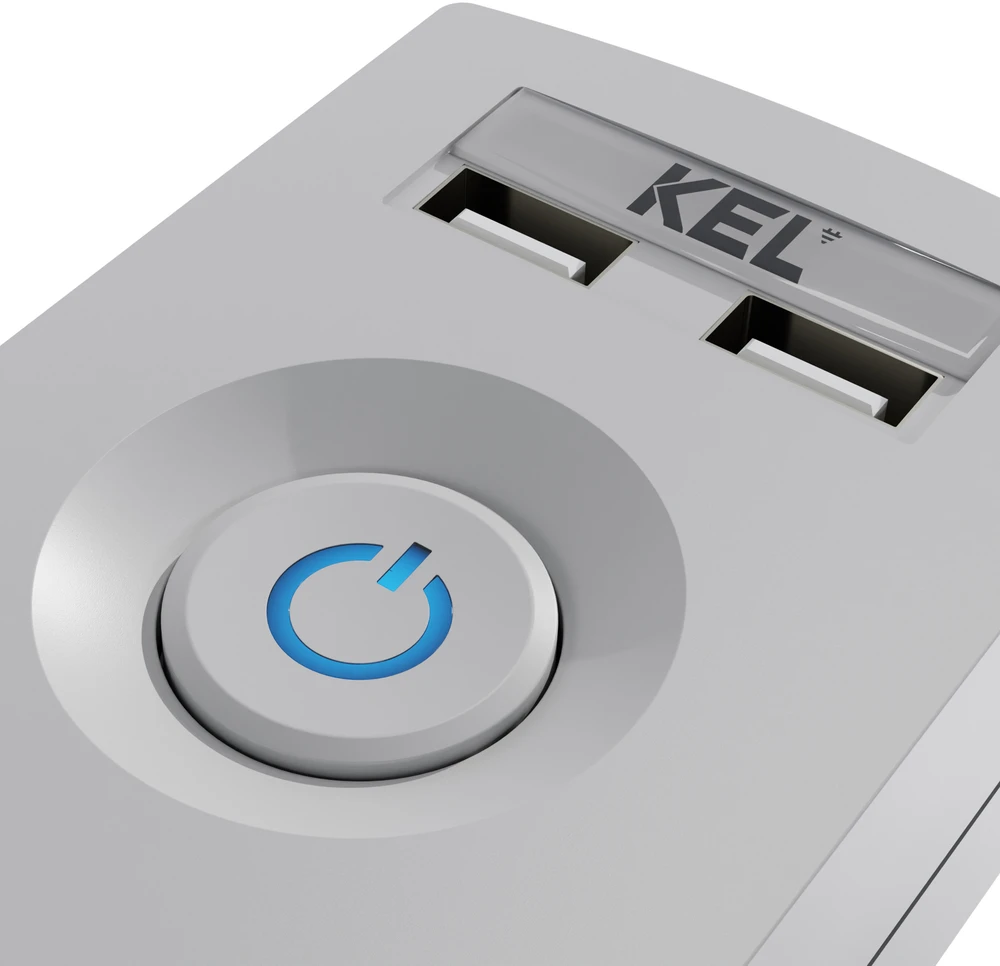 KEL Listwa zasilająca su bezpiecznikiem i układem przeciwprzepięciowym professional, 5 gniazd, 2 porty usb, ilgis 1,5m, 10a, 230v, 2300w, pilka