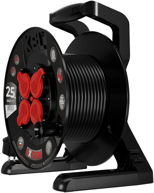 KEL Przedłużacz bębnowy extrem line, 4x2p+su, ip44, 16a, h07bq-f, 3×1,5, 25m, juoda