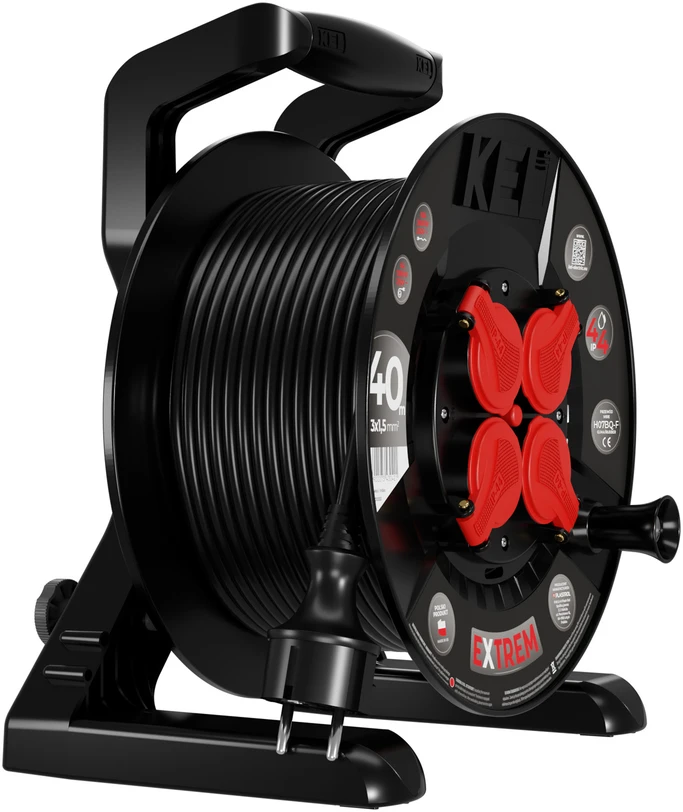 KEL Przedłużacz bębnowy extrem line, 4x2p+su, ip44, 16a, h07bq-f, 3×1,5, 40m, juoda