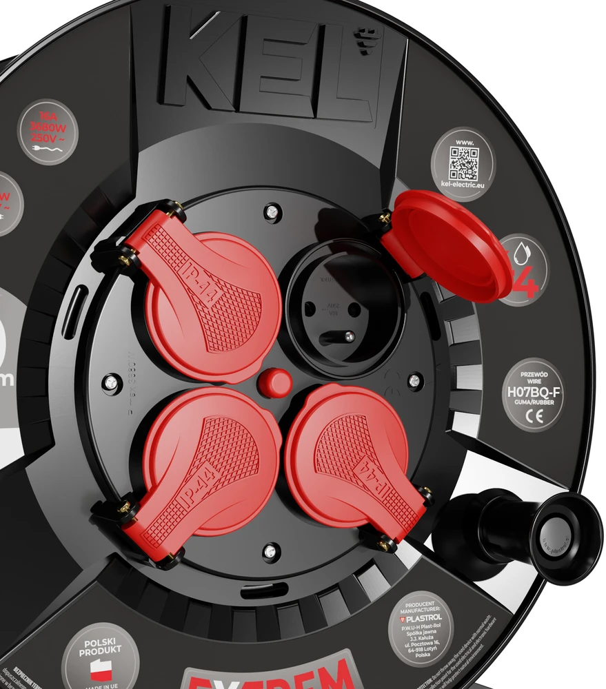 KEL Przedłużacz bębnowy extrem line, 4x2p+su, ip44, 16a, h07bq-f, 3×1,5, 40m, juoda