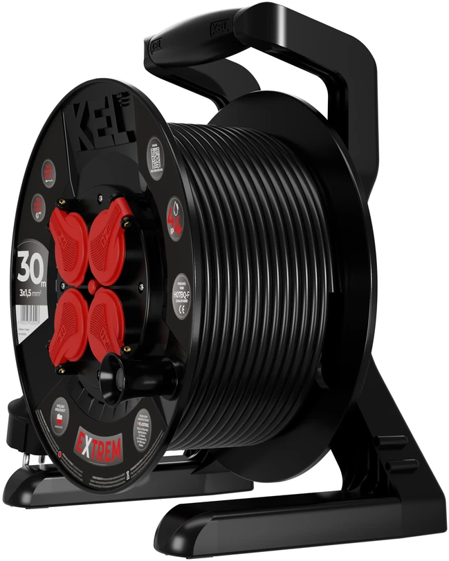 KEL Przedłużacz bębnowy extrem line, 4x2p+su, ip44, 16a, h07bq-f, 3×1,5, 30m, juoda