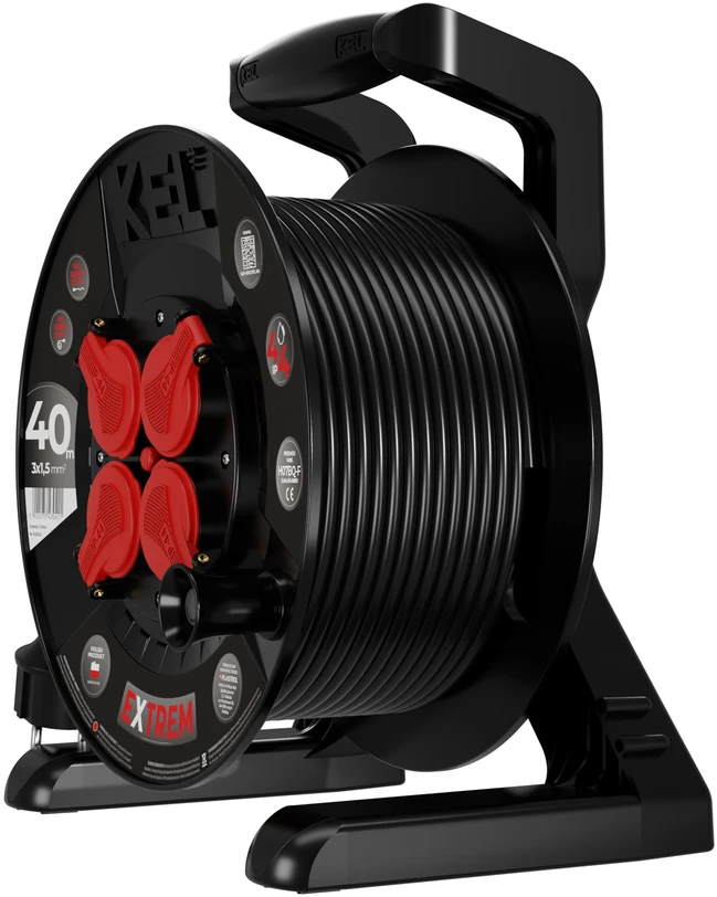 KEL Przedłużacz bębnowy extrem line, 4x2p+su, ip44, 16a, h07bq-f, 3×1,5, 40m, juoda