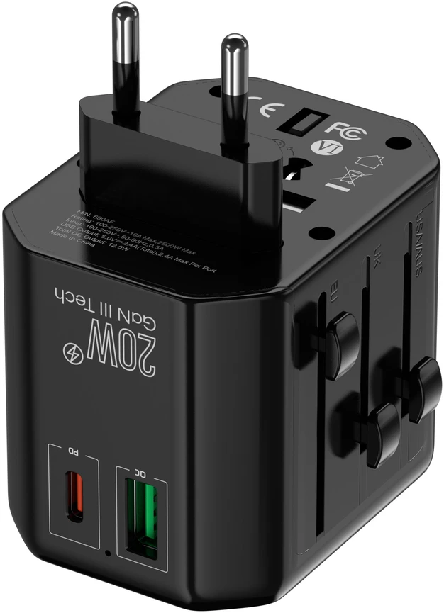 KEL Uniwersalny adapter sieciowy (eu, uk, us, au), szybkie ładowanie pd20w+qc