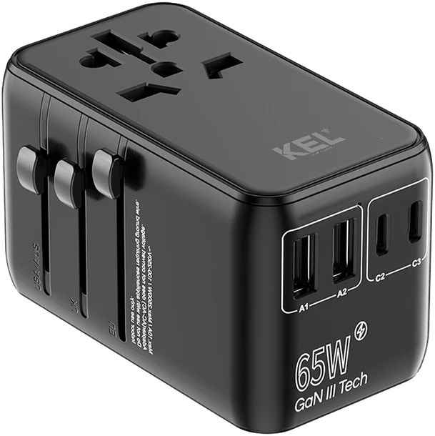 KEL Uniwersalny adapter sieciowy (eu, uk, us, au), szybkie ładowanie pd65w+qc