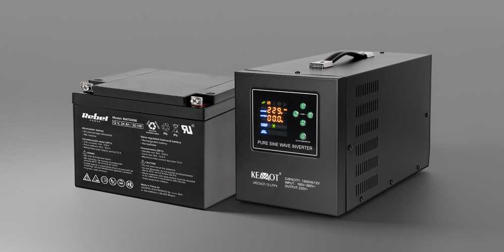 Maitinimo šaltinis KEMOT PROsinus-1500-LFP4 avarinis maitinimo šaltinis, grynos sinusinės bangos keitiklis su įkrovimo funkcija 12V 230V 1500VA/1050W