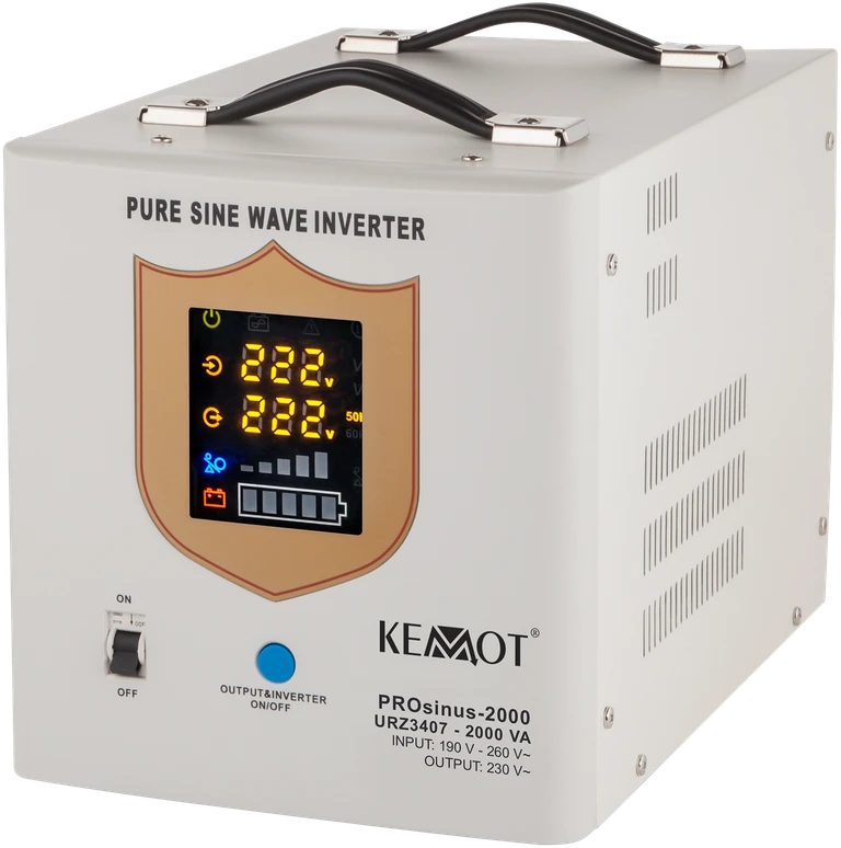 KEMOT PROsinus-2000 nepertraukiamo maitinimo šaltinis su pilna sinusoidė ir įkrovimo funkcija 12V 230V 2000VA 1200W