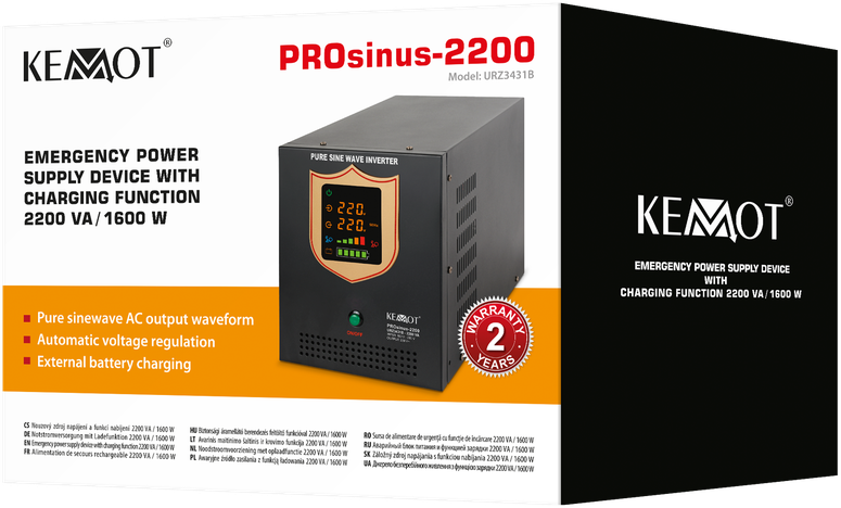Nepertraukiamo maitinimo šaltinis 12V 230V 2200VA/1600W KEMOT PROsinus 2200