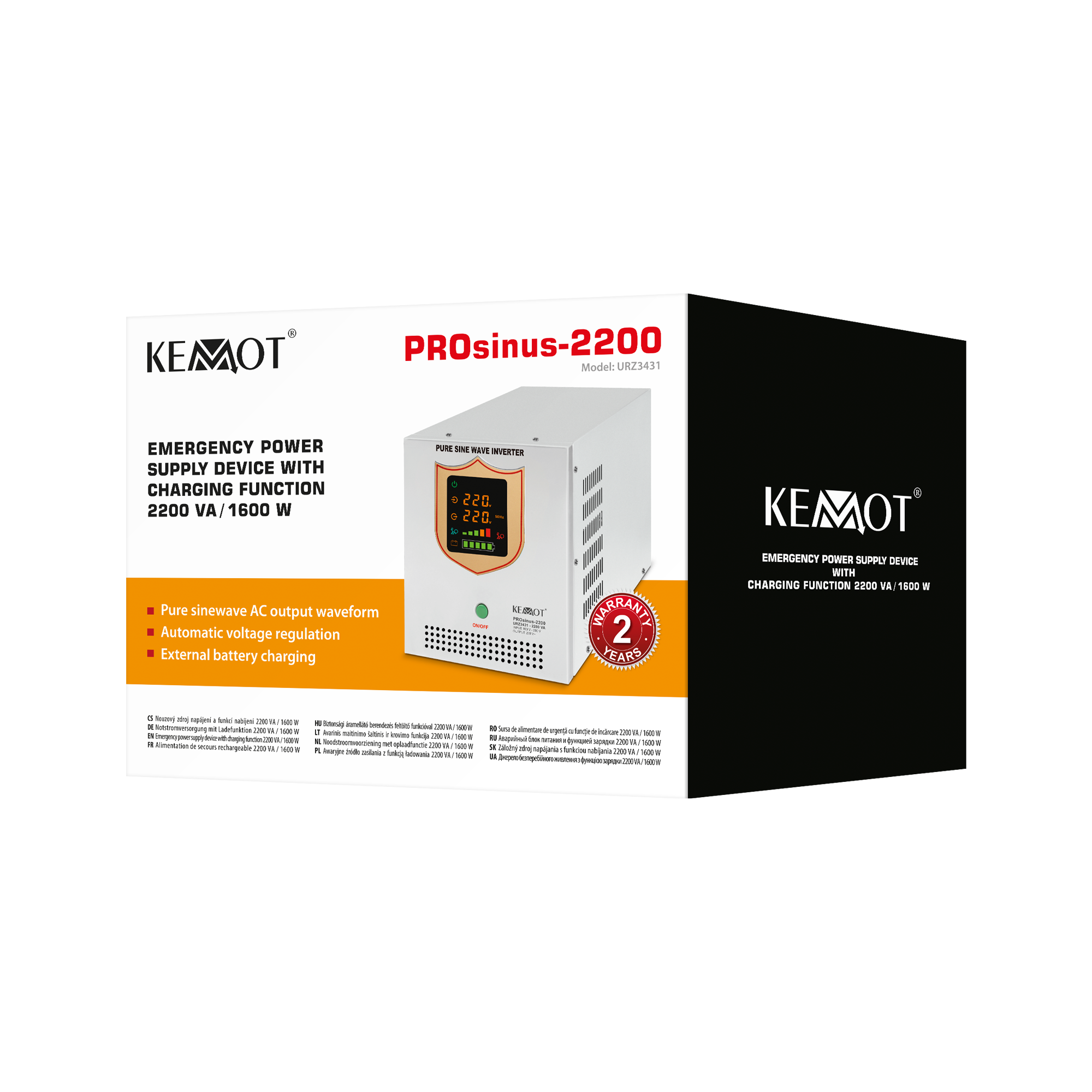 Nepertraukiamo maitinimo šaltinis 12V 230V 2200VA/1600W KEMOT PROsinus 2200
