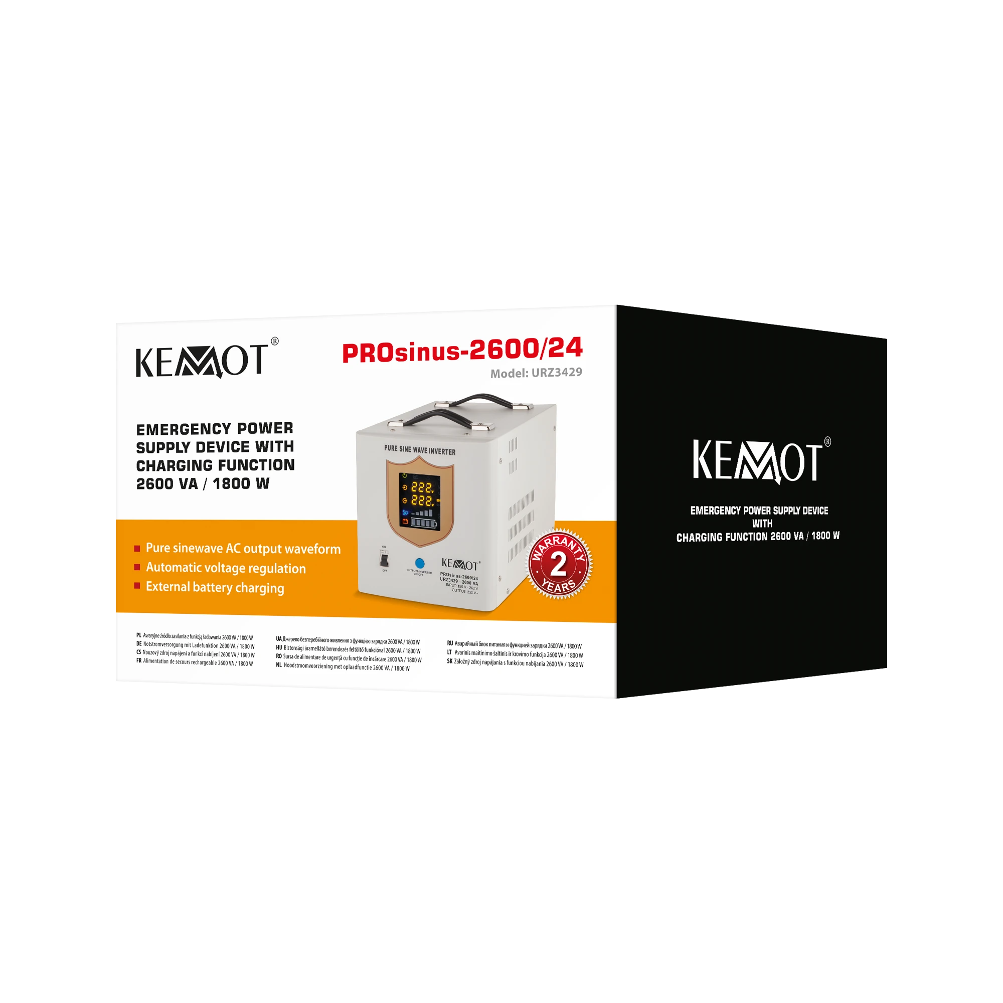 Nepertraukiamo maitinimo šaltinis 24V 230V 2600VA/1800W KEMOT PROsinus 2600
