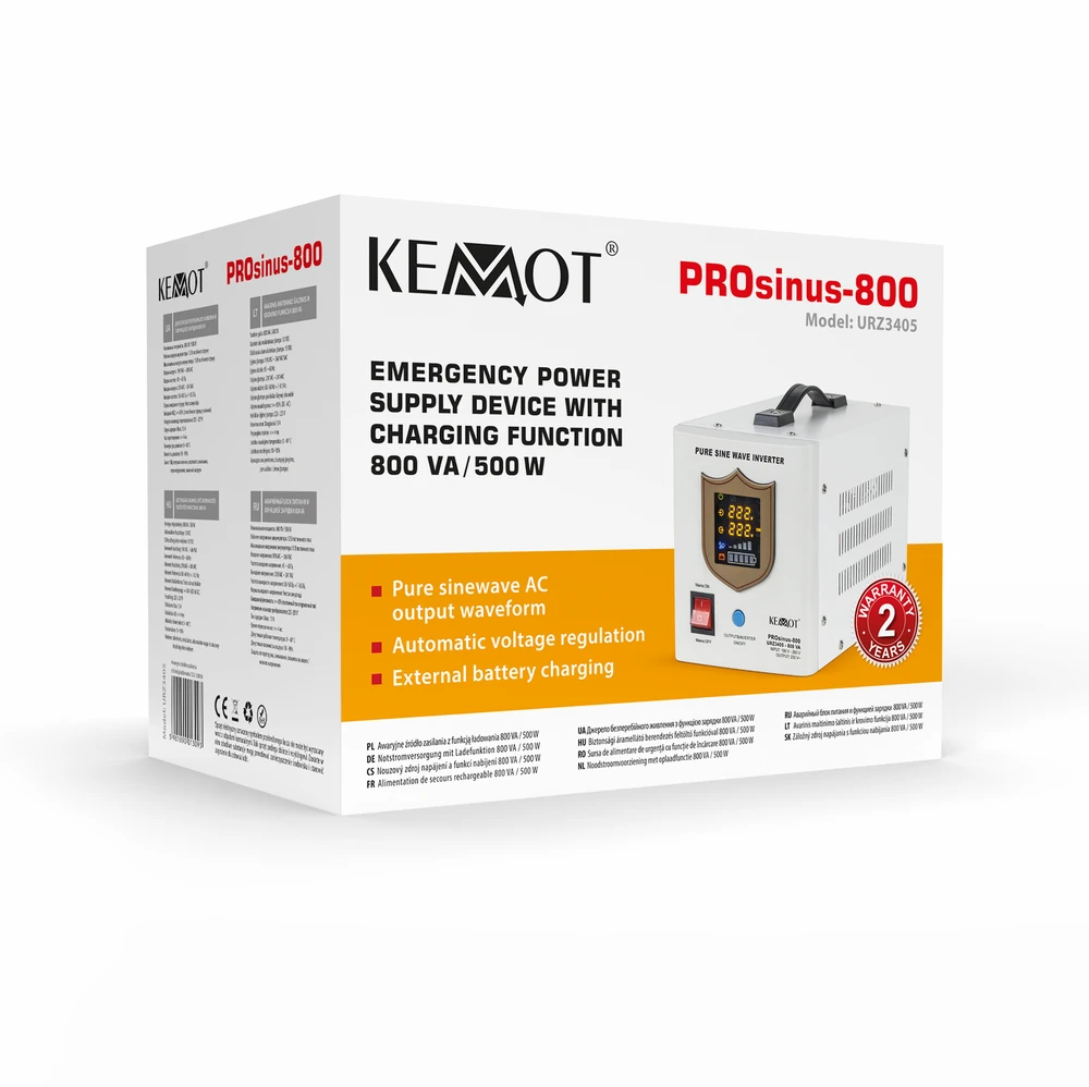KEMOT PROsinus-800 avarinio maitinimo keitiklis su gryna sinusine banga ir įkrovimo funkcija 12V 230V 800VA / 500W