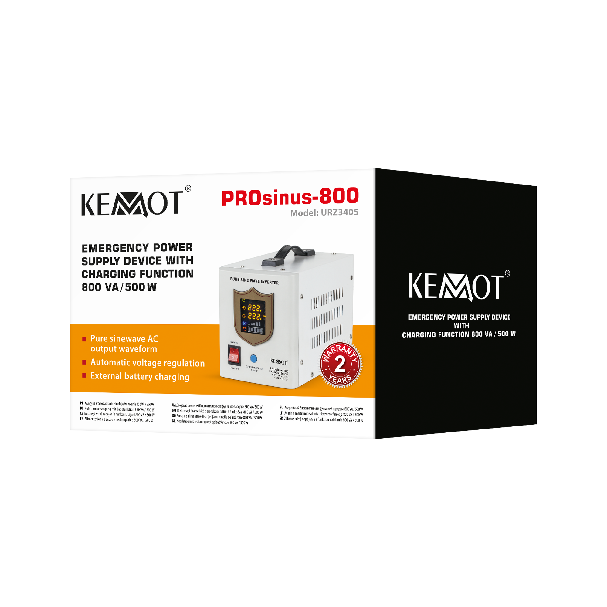 KEMOT PROsinus-800 avarinio maitinimo keitiklis su gryna sinusine banga ir įkrovimo funkcija 12V 230V 800VA / 500W