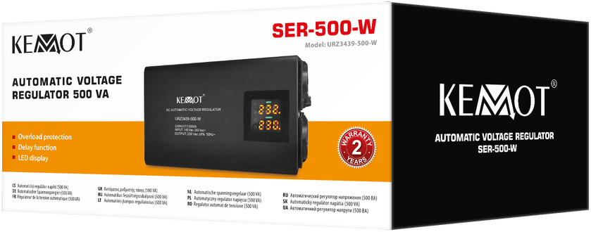 KEMOT SER-500-W automatinis įtampos stabilizatorius, tikslumas 8%