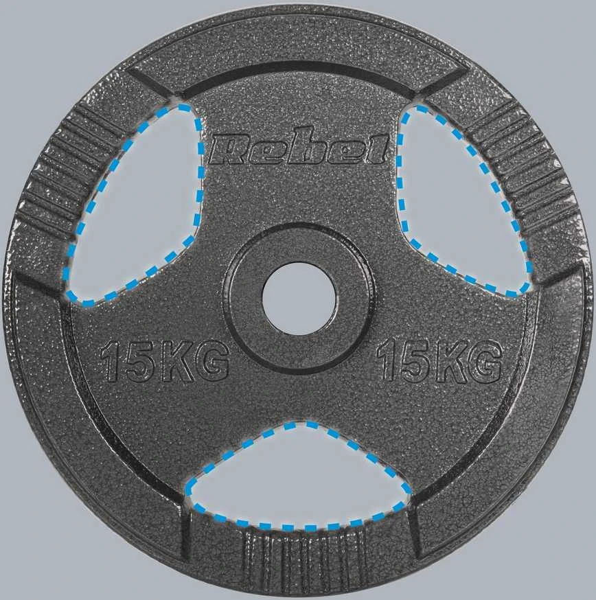 Ketaus olimpinių svarmenų rinkinys 2 x 15 kg, 51 mm skylė, plokštelė su rankenomis, REBEL ACTIVE