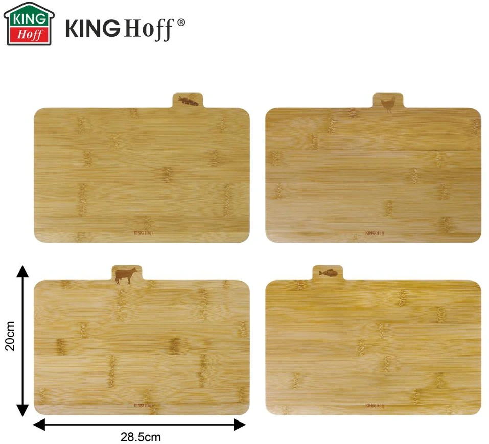 King Hoff Deska do krojenia KingHoff Rinkinys 4 DESEK KUCHENNYCH BAMBUSOWYCH W STOJAKU KINGHOFF KH-2010