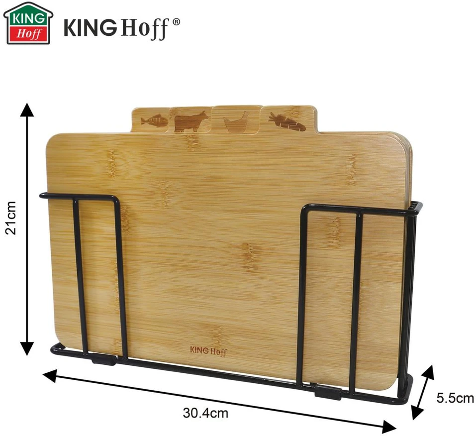 King Hoff Deska do krojenia KingHoff Rinkinys 4 DESEK KUCHENNYCH BAMBUSOWYCH W STOJAKU KINGHOFF KH-2010