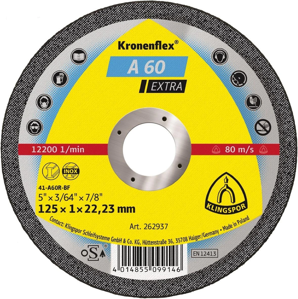 Metalo pjovimo diskas KLINGSPOR A60 Extra Ø125x1mm