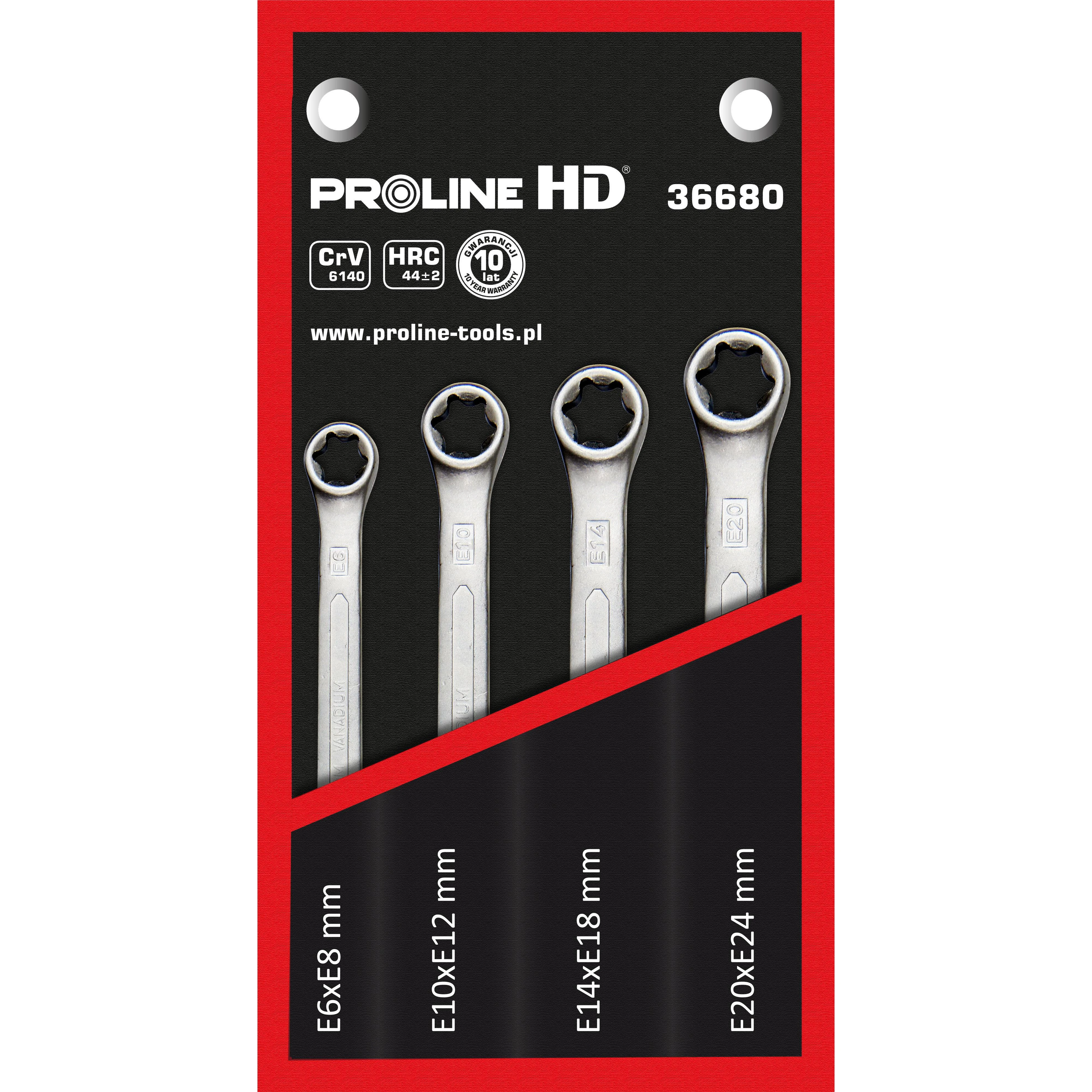 Klucze Torx žiediniai raktai, 4 vnt. rinkinys, E6-E24, proline "hd"