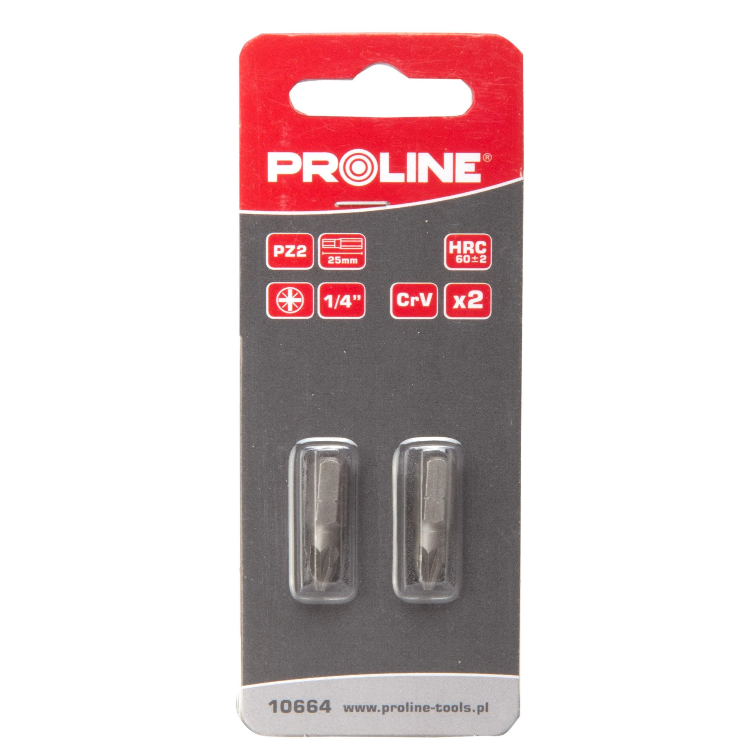 Końcówka 1/4" pz2 antgalis, ilgis 50 mm, 2 vnt. s2, blisterinėje pakuotėje, proline