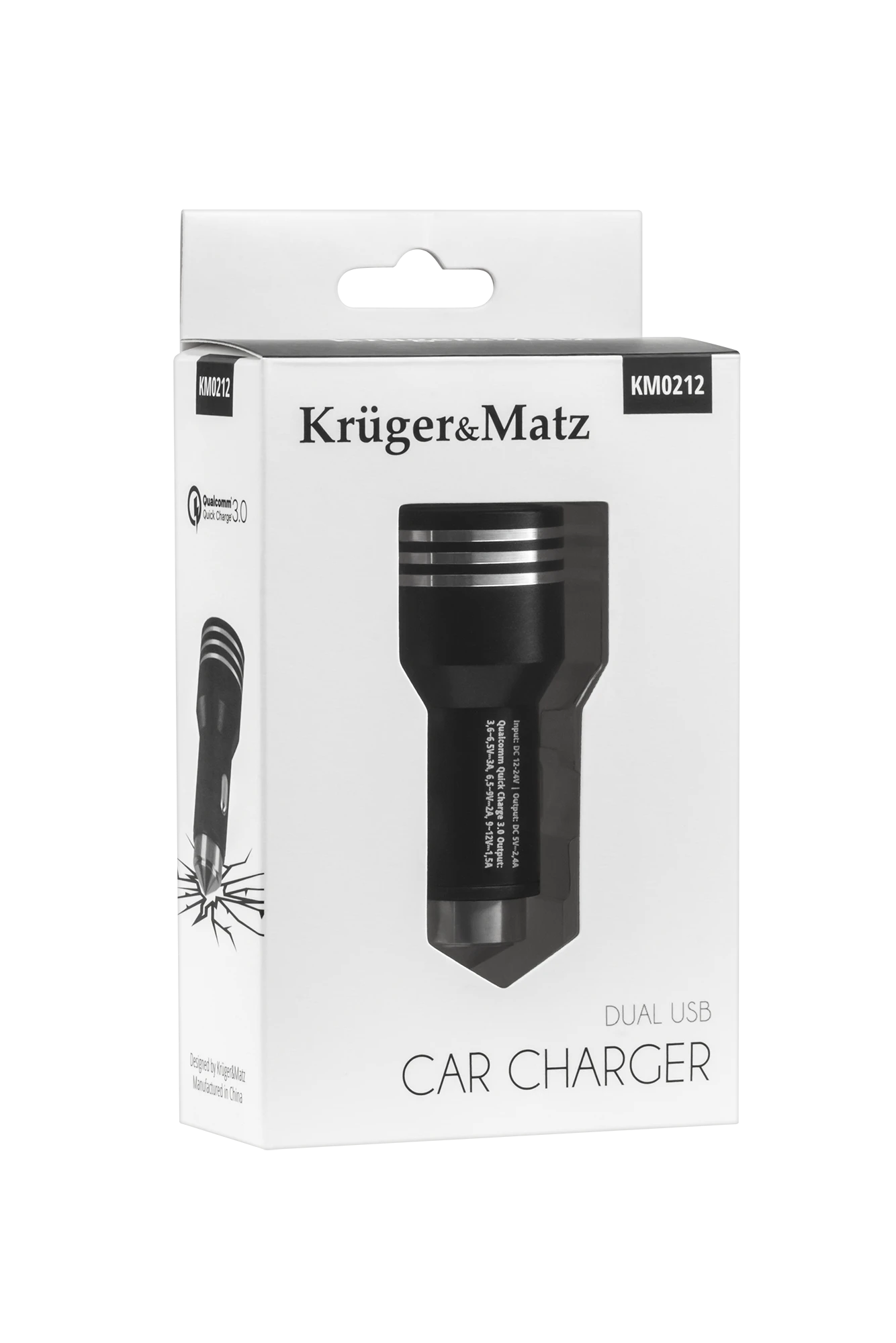 Kruger & Matz 2xUSB 4800mA automobilinis įkroviklis su Quick Charge 3.0 funkcija