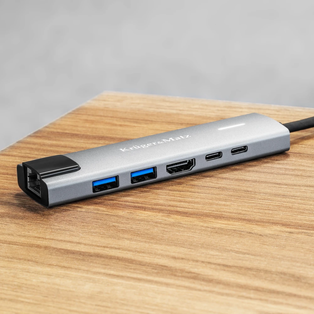 Kruger & Matz Šakotuvas HUB USB C HDMI 2x USB3.0 2x USB C RJ45