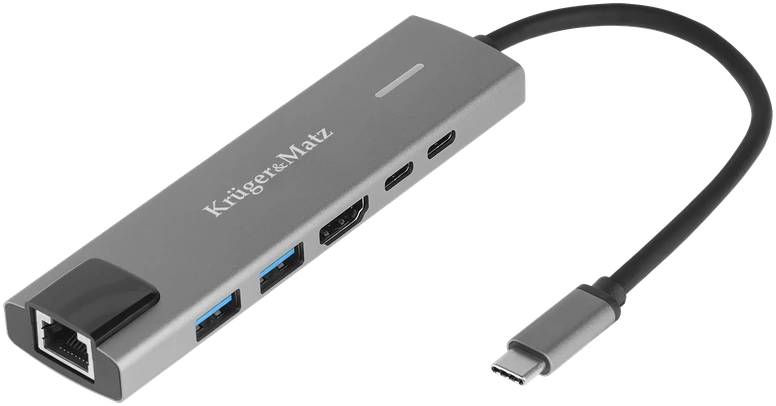 Kruger & Matz Šakotuvas HUB USB C HDMI 2x USB3.0 2x USB C RJ45