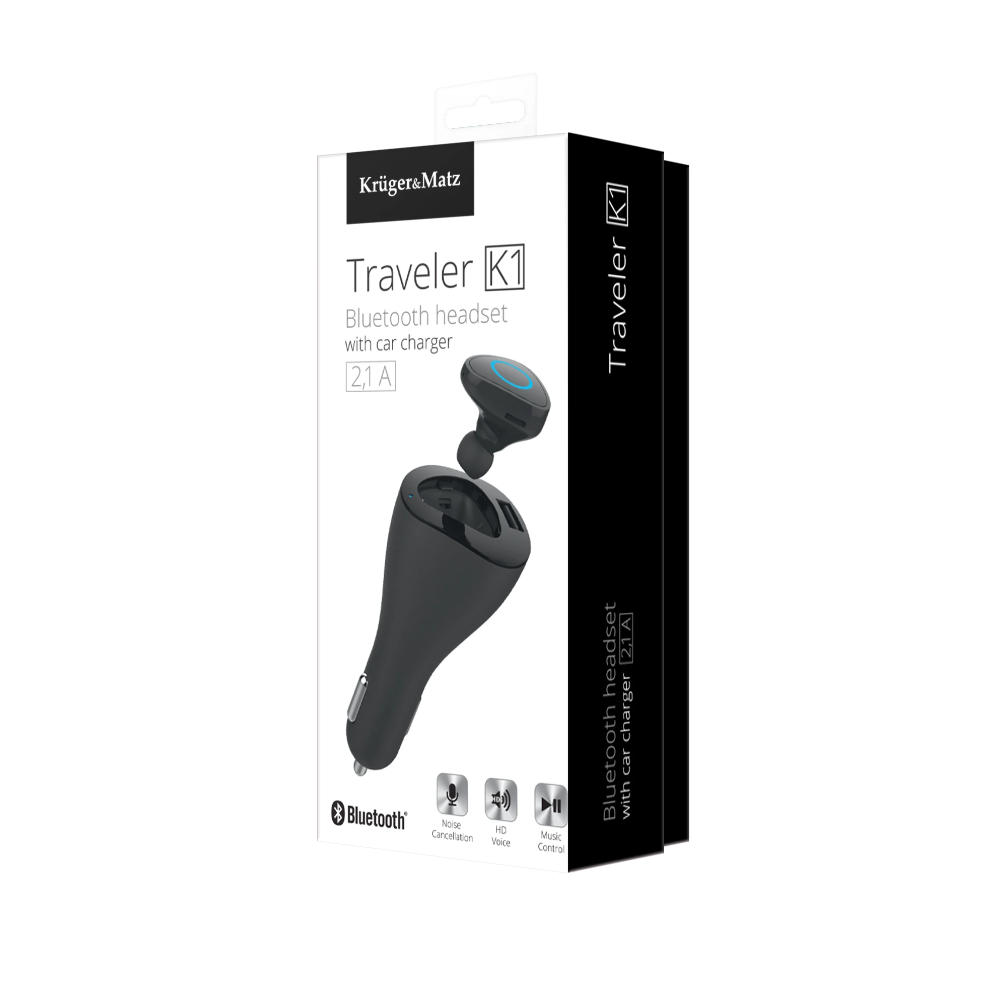 Bluetooth ausinės su Kruger & Matz Traveler K1 automobiliniu įkrovikliu