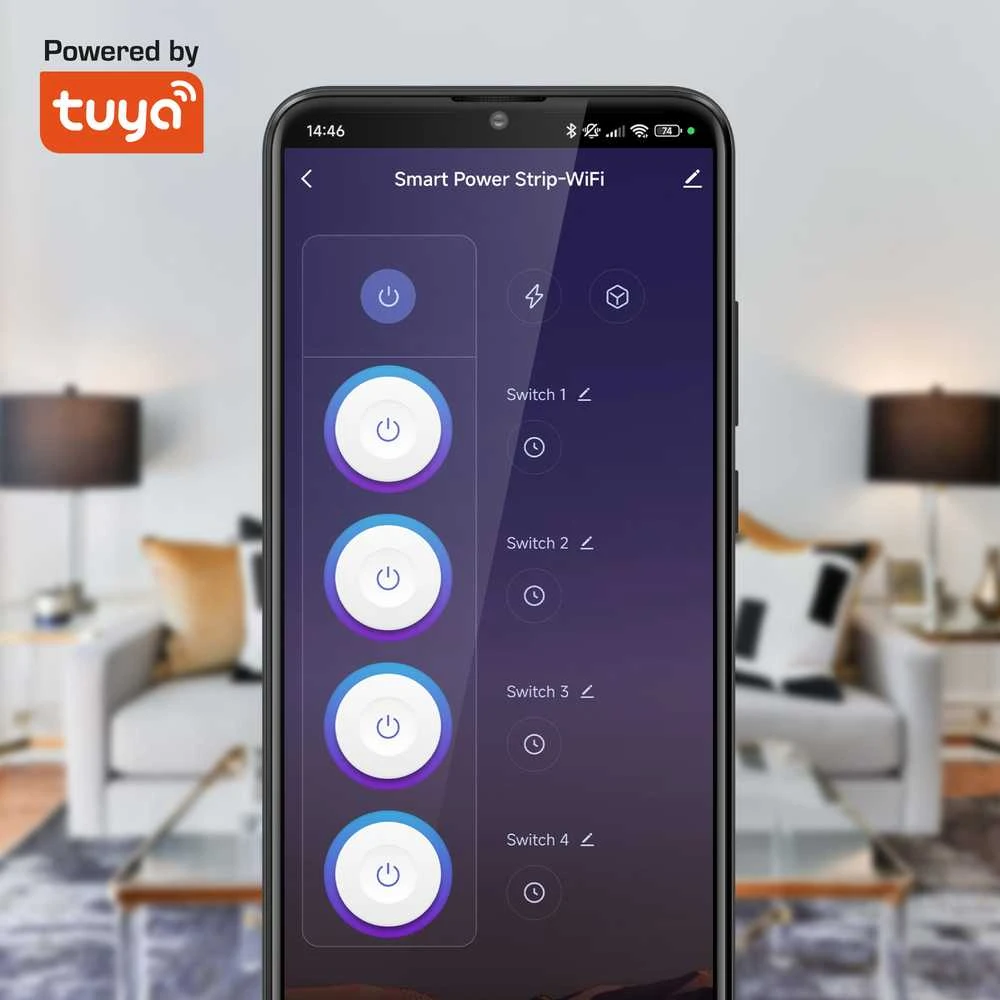 Kruger & Matz Listwa KrugerMatz maitinimo blokas, 4 vokiški lizdai ir 4xUSB 2100 mA, Connect P6 Tuya
