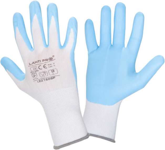 Lahti Pro Rękawice Nitrilo pirštinės baltos ir mėlynos l221609p, kartonas, "9", ce, Lahti