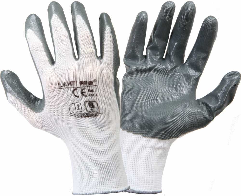 Lahti Pro Rękawice Nitrilo pirštinės, pilkos ir baltos, l220309p, kartonas, "9", ce, Lahti