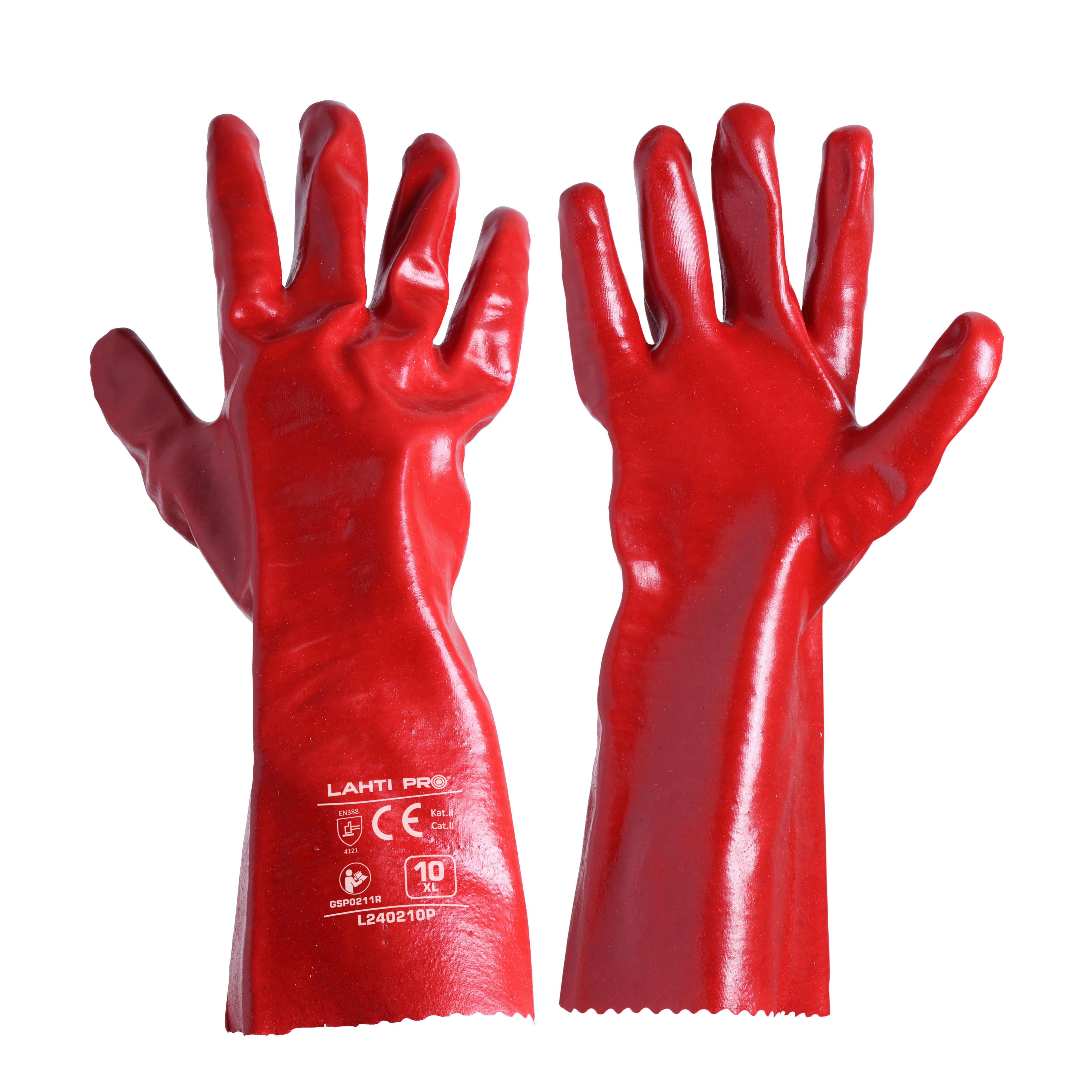 Lahti Pro Rękawice Ilgos raudonos PVC pirštinės l240210p, 12 porų, "10", ce, Lahti