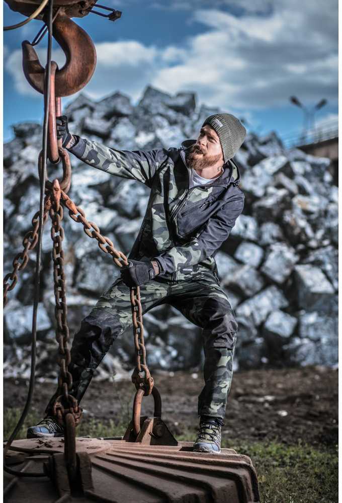 Lahti Pro Striukė Softshell striukė su gobtuvu, žaliai juodas kamufliažinis raštas, "m", ce, lahti