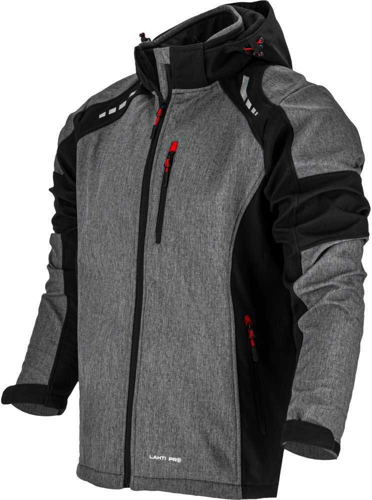 Lahti Pro Striukė Softshell striukė su gobtuvu, pilka-juoda-raudona, "m", ce, lahti