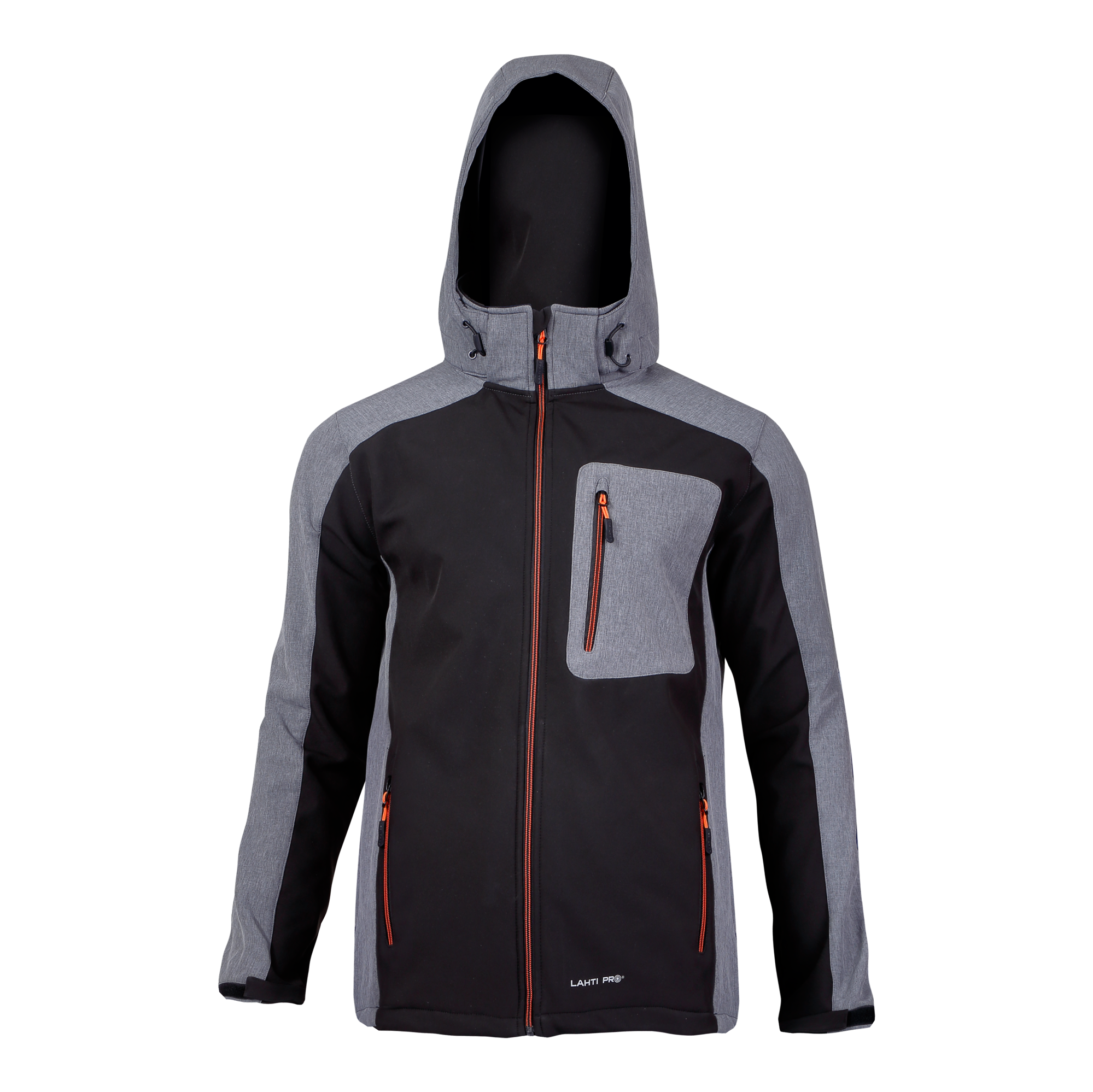 Lahti Pro Striukė Softshell striukė su gobtuvu. Juoda-pilka-pomponuota, "2xl", ce, lahti