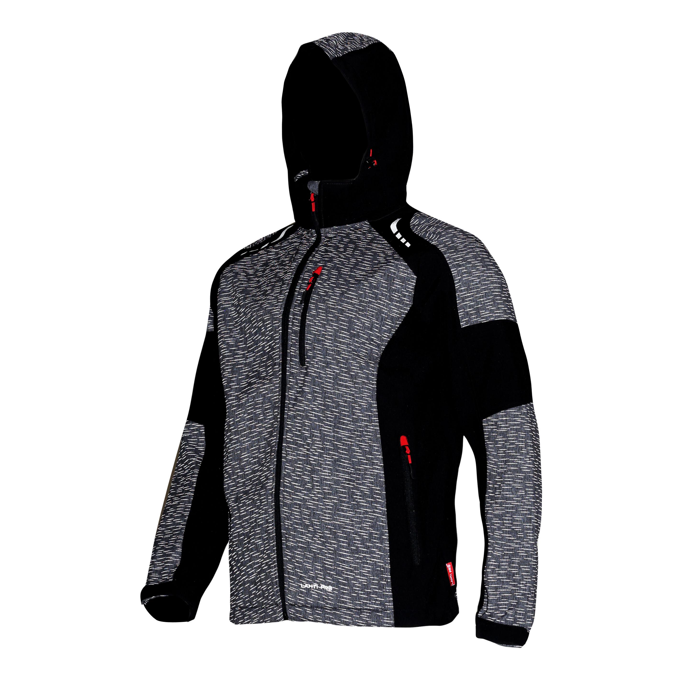 Lahti Pro Striukė Softshell striukė su gobtuvu, pilka-juoda-raudona, "s", ce, lahti